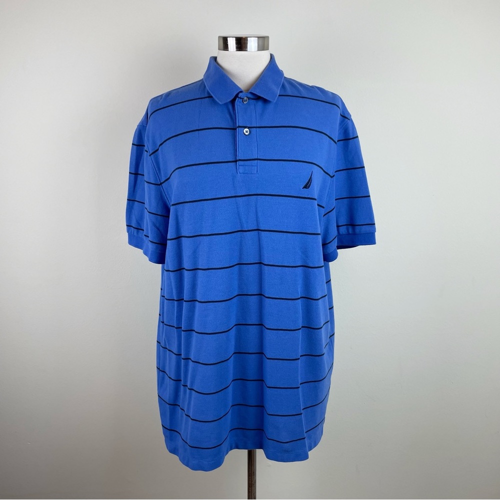 Nautica Blue Stripe Deck Shirt Polo Short Sleeve Men Size XL Classic Fit